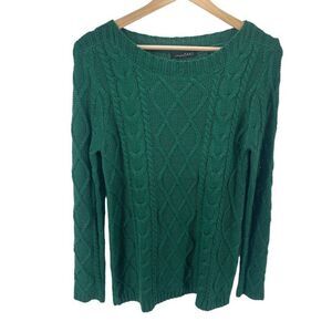 Lemon Tart Womens Pullover Sweater Cable Knit Long Sleeve Acrylic Green Medium